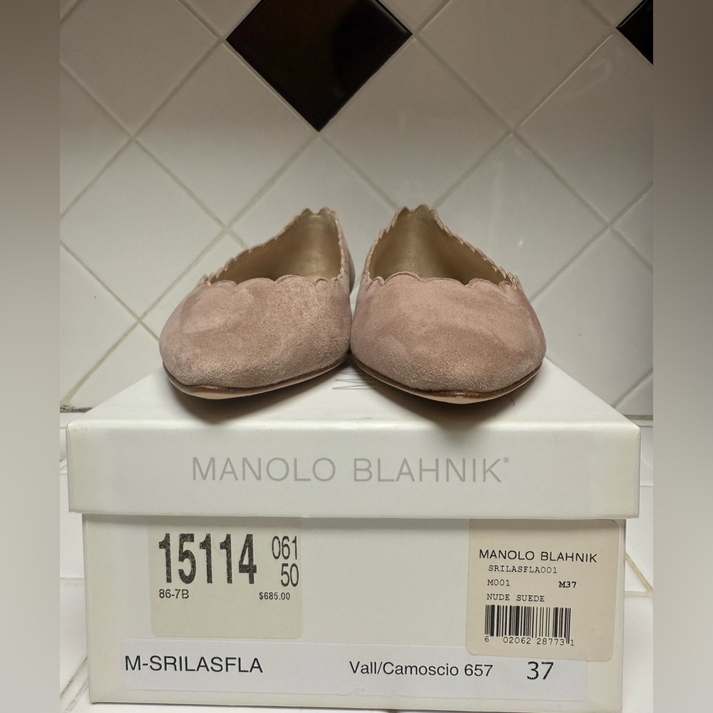 Manolo Blahnik Blush Suede Flats